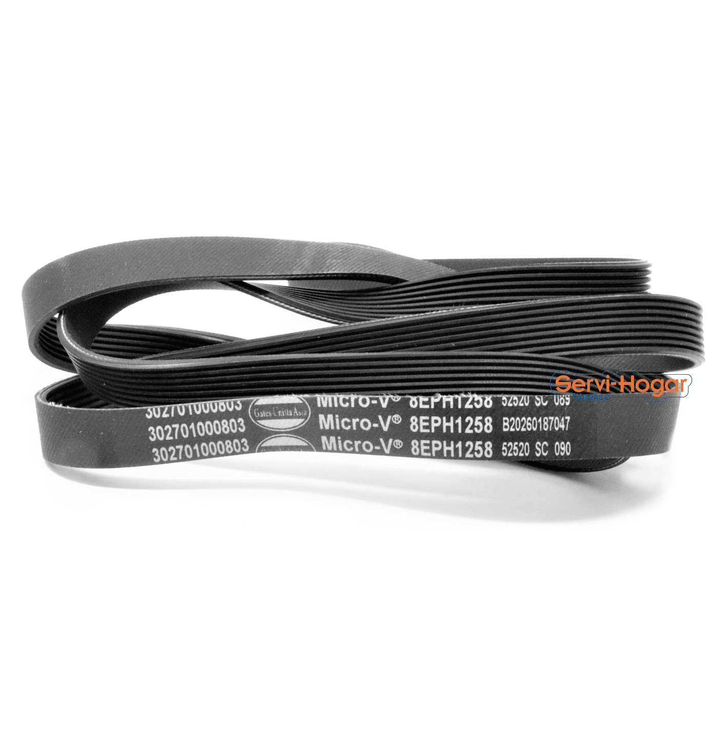 Correa De Transmisión Para Lavadora 8EPH1258 - 1258 Mm X 13 Mm, 8 Nervaduras, Repuesto Compatible Para Reparaciones